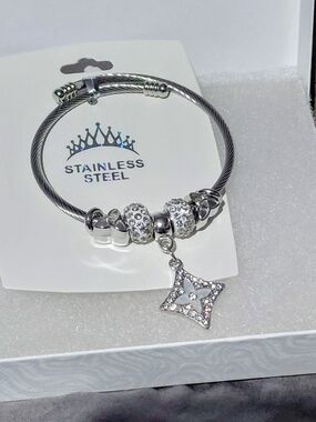 Silver Cable Bracelet with Crystal Star Charm